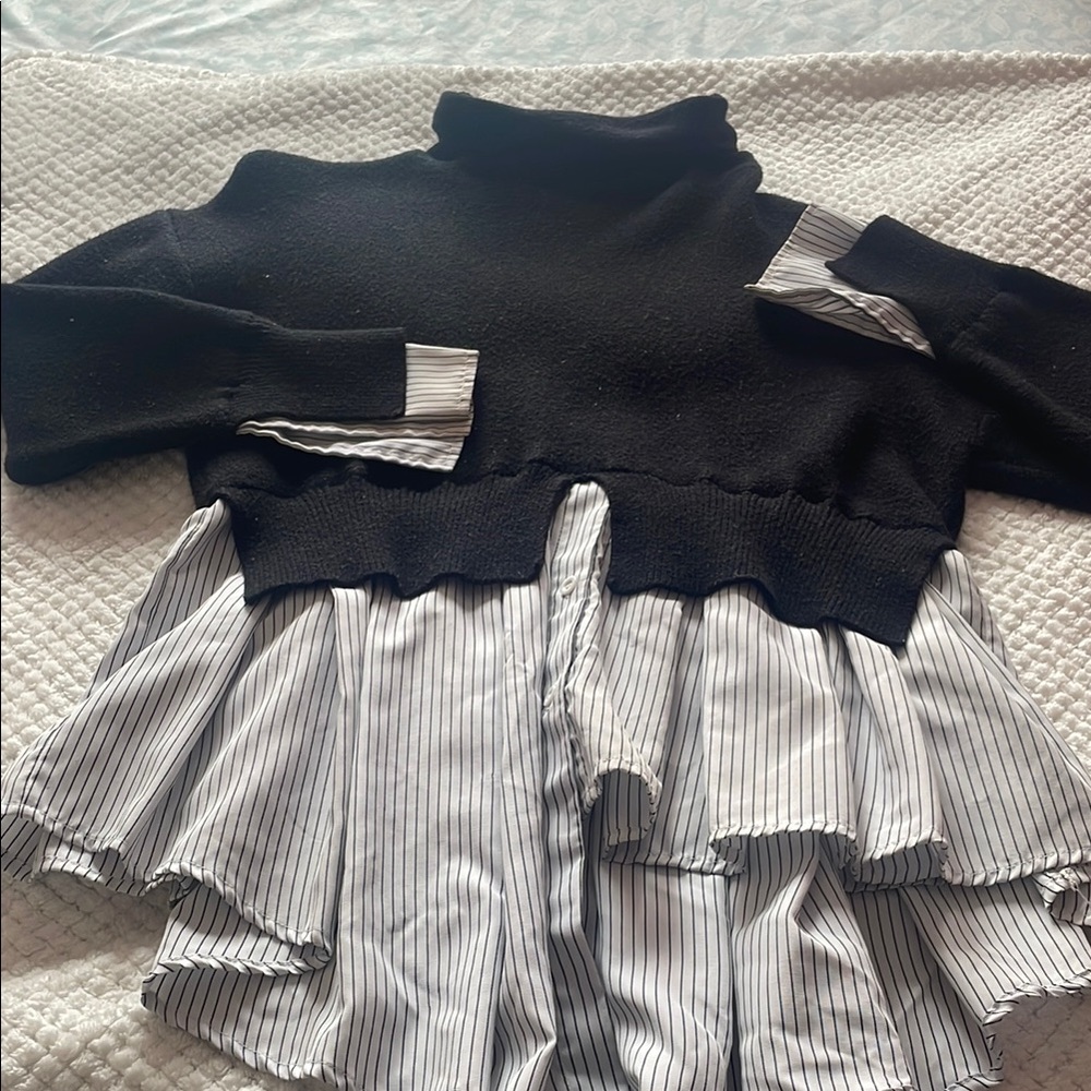 Black and White Striped Layered Sweater